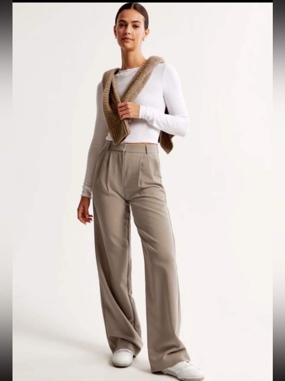 Abercrombie & Fitch Sloane Wide Leg Tan Trouser Pants size S chic preppy 90s